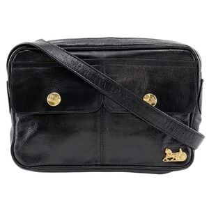 Celine Horse Carriage Shoulder Bag Black Calfskin Leather Zippered